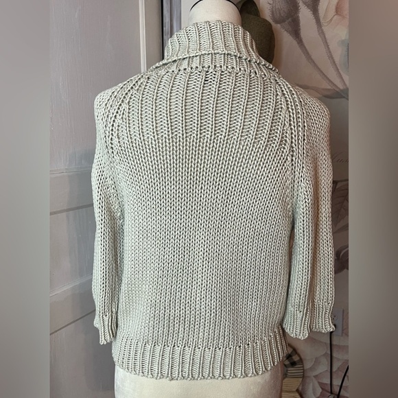 THEORY GABY CROP SLEEVE COLLARED COTTON CARDIGAN TAN SZ MED LUXURY SUMMER RESORT - Picture 5 of 6